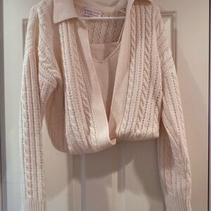 Design History Cream V-Neck Cable Knit Sweater